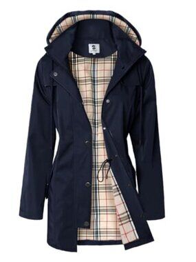 Long Hooded Rain Jacket Water-Resistant Windbreaker Outdoor Coat